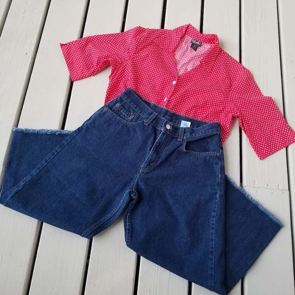 LEVI 577 frayed hem sz 10 cropped flared jeans - Picture 4 of 10